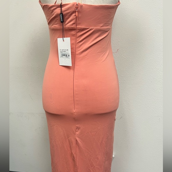 Bardot Orange Peach Stretch Halter Midi Slit Dress Guilia Size Small - Picture 8 of 12